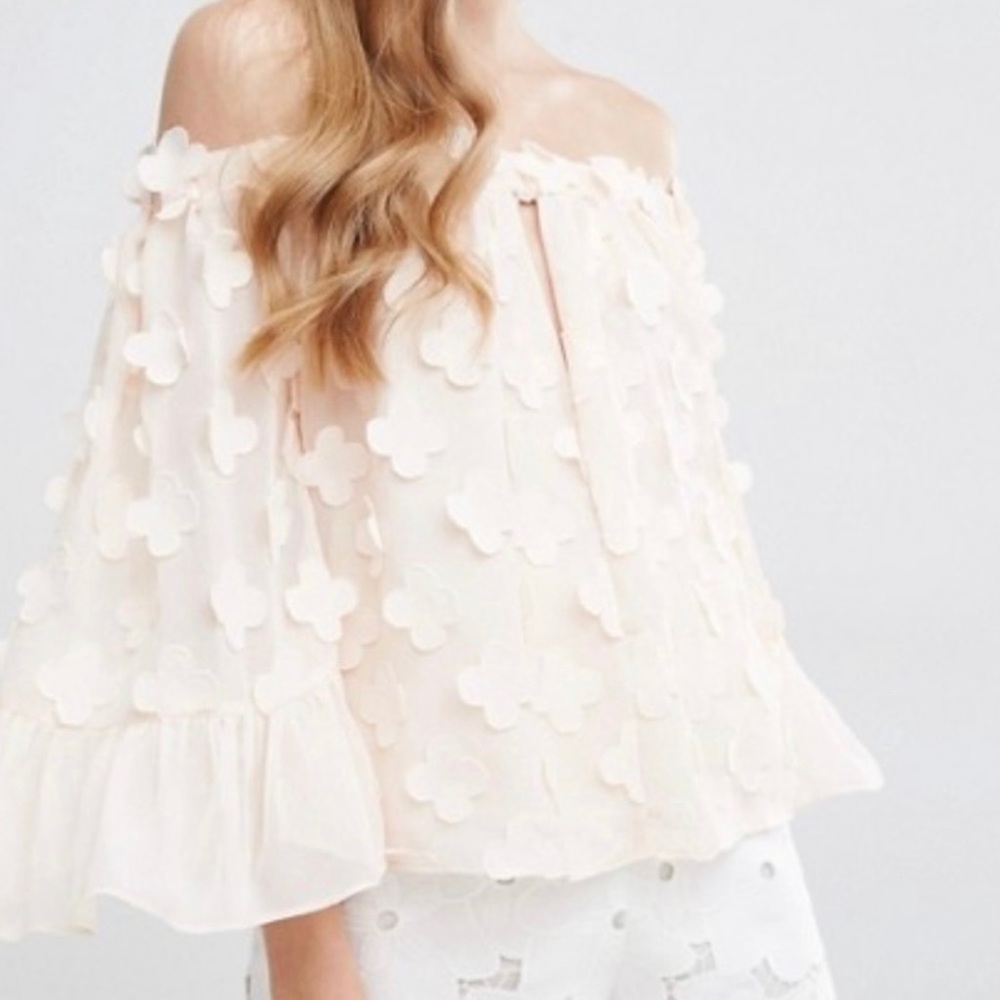 Alice McCall Love Conquer Flower Appliqué Off-the-Shoulder Blouse Size 0